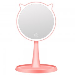 迷你可爱猫咪双面led灯化妆镜便携折叠随身带化妆补光智能镜礼物