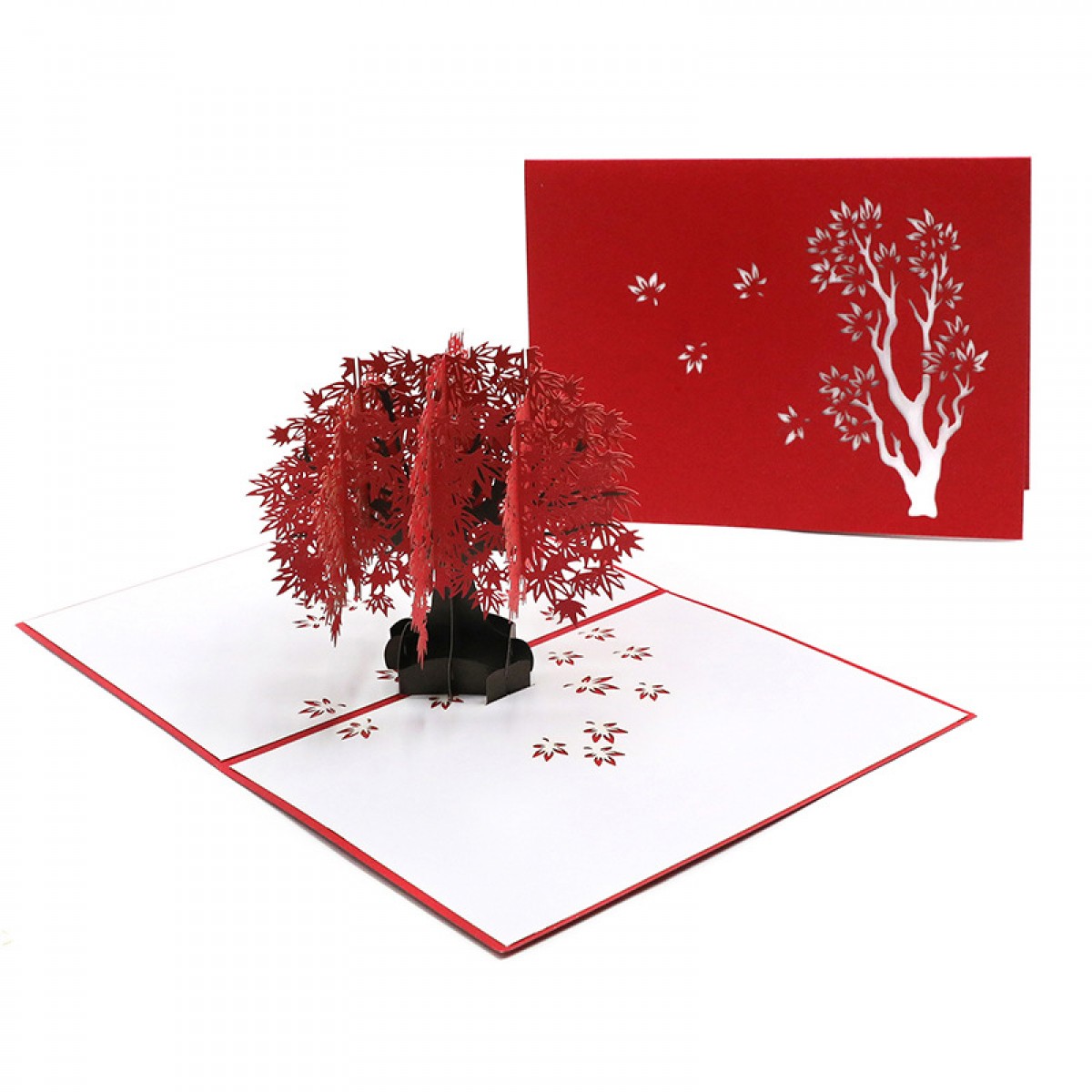 供应红枫树贺卡立体纸雕创意手工礼物镂空生日祝福小卡片