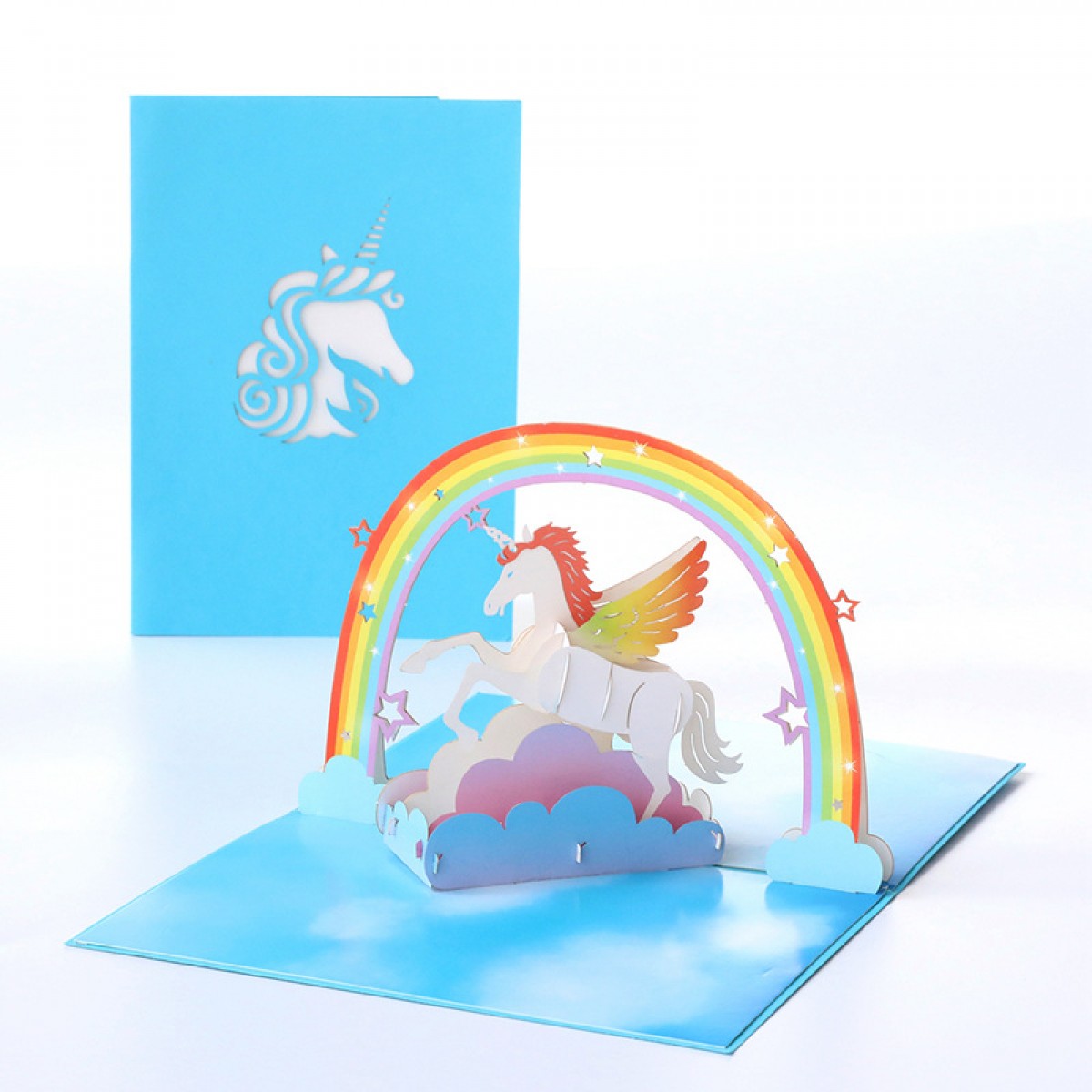 儿童节贺卡韩国创意3D立体手工独角兽纸雕生日祝福小卡片