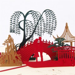 3D立体贺卡小桥流水礼道创意旅游贺卡民族风手工纸雕