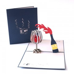 七夕节新款创意立体贺卡3D手工卡片红酒贺卡祝福卡