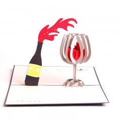 七夕节新款创意立体贺卡3D手工卡片红酒贺卡祝福卡