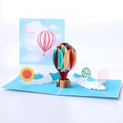 七夕节立体贺卡彩印热气球韩国创意3D手工纸雕生日祝福卡片