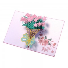 感恩节贺卡韩国创意3D立体手工水仙花花束纸雕生日祝福小卡片