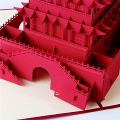 3D纸雕贺卡西安钟楼中秋节节日商务祝福卡创意贺卡