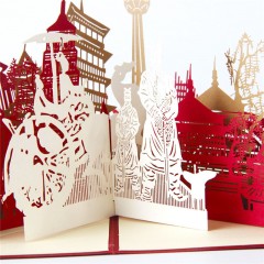 创意3d纸雕祝福卡西安剪影旅游区贺卡中秋节节日商务卡片
