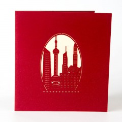 创意立体纸雕上海城市剪影手工贺卡感恩节旅游明信卡片制作