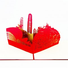 3D立体贺卡香港旅游风景手工剪纸纸雕明信片镂空小卡片