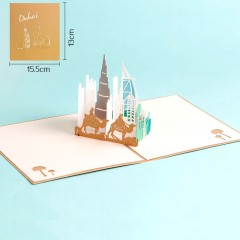 立体贺卡迪拜帆船3D创意手工留言卡片城市建筑纸雕