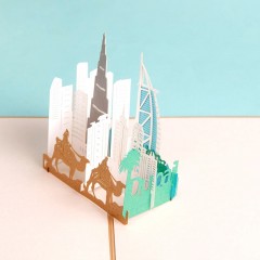 立体贺卡迪拜帆船3D创意手工留言卡片城市建筑纸雕