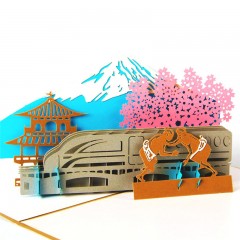 立体贺卡日本富士山下旅游纪念3D创意纸雕镂空明信小卡片