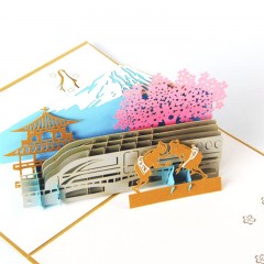 立体贺卡日本富士山下旅游纪念3D创意纸雕镂空明信小卡片