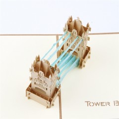 旅游纪念贺卡3D剪纸复古塔桥节日贺卡祝福礼品卡