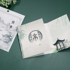 供应苏州园林立体贺卡创意3d手工纸雕高档三折留言卡片