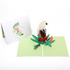 儿童节生日贺卡白色鹦鹉韩国创意3D立体纸雕明信卡片手工