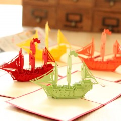 儿童节创意立体贺卡商务祝福卡一帆风顺3D毕业贺卡帆船