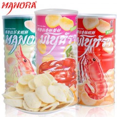 泰国进口MANORA马努拉玛努拉铁桶装鲜虾片螃蟹片100g
