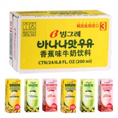 新日期韩国进口宾格瑞banana香蕉牛奶饮料24盒