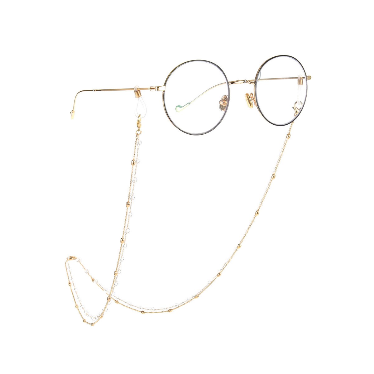 欧美饰品简约气质眼镜框架配饰双层铜珠链玻璃水钻眼镜链女