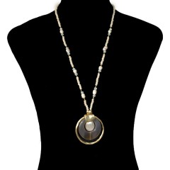 欧美饰品米珠玛瑙珍珠圆环项链女夸张个性项饰毛衣链XL663