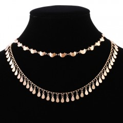 配饰新品多层时尚颈链女式金属色水滴月牙项链名师设计XL772