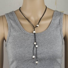 天然真珍珠项链多色皮绳女士锁骨链欧美时尚热销XL888