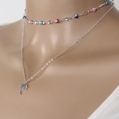 新款欧美流行饰品潮流时尚彩色宝石椰树吊坠项链两条组XL714