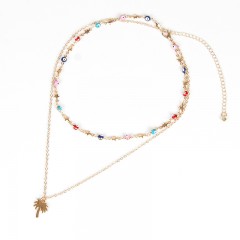 新款欧美流行饰品潮流时尚彩色宝石椰树吊坠项链两条组XL714